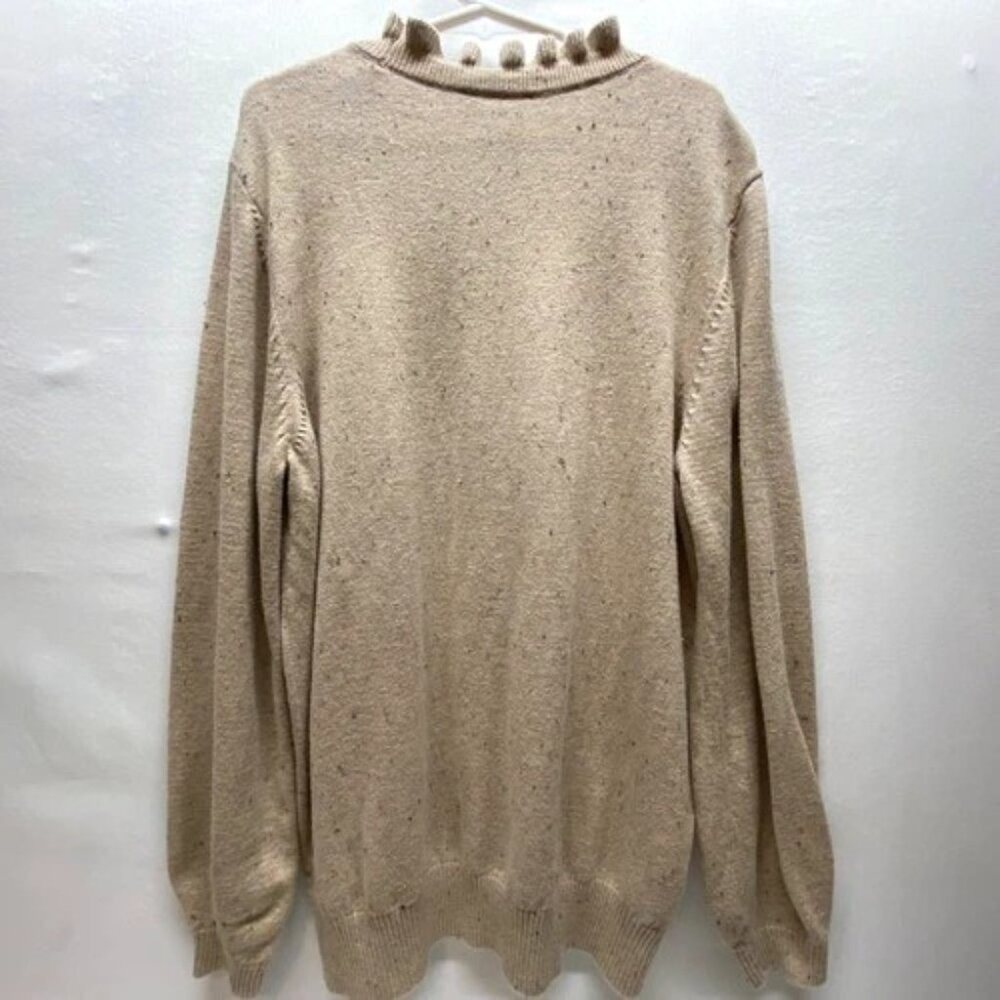 Loft Sweater Women’s Small Beige Speckle Ruffled Collar Button Accent Longsleeve - Picture 9 of 14